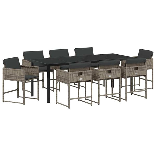 vidaXL Conjunto de Comedor de Jard&iacute;n 9 pcs Gris rat&aacute;n sint&eacute;tico