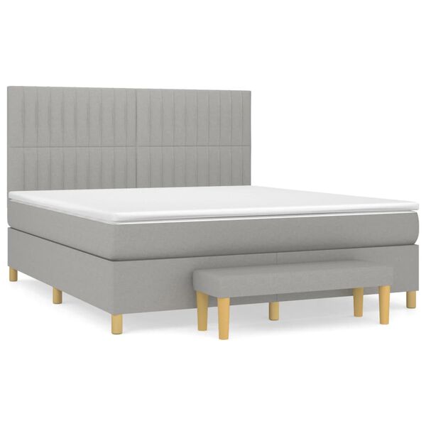 vidaXL Cama box spring con colch&oacute;n tela gris claro 180x200 cm