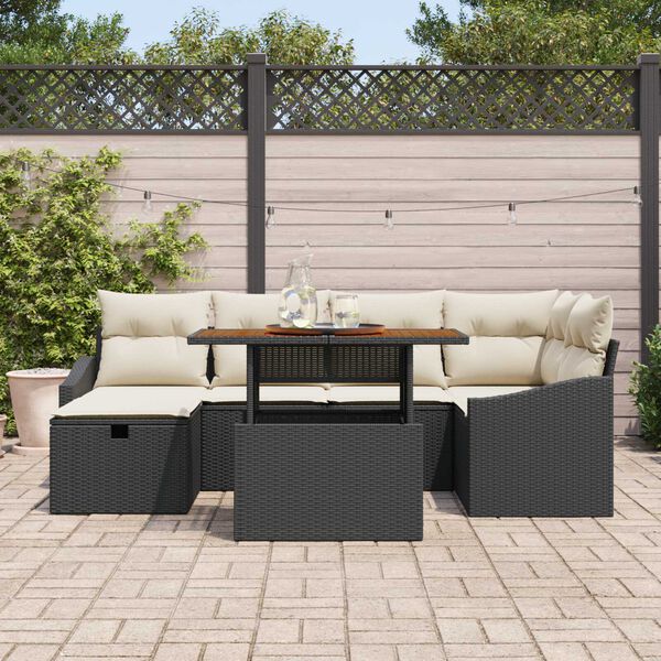 vidaXL Conjunto de sof&aacute; de jard&iacute;n 7 pcs Negro rat&aacute;n sint&eacute;tico