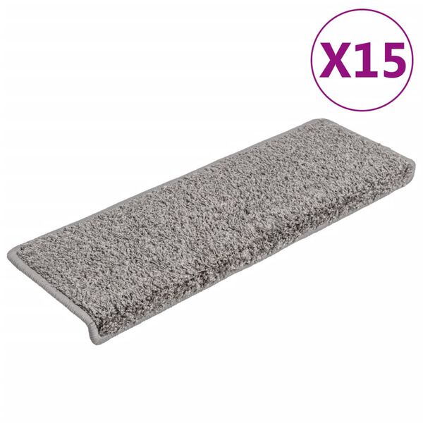 vidaXL Alfombrillas para escaleras 15 unidades 65x21x4 cm Gris Borde Rectangular