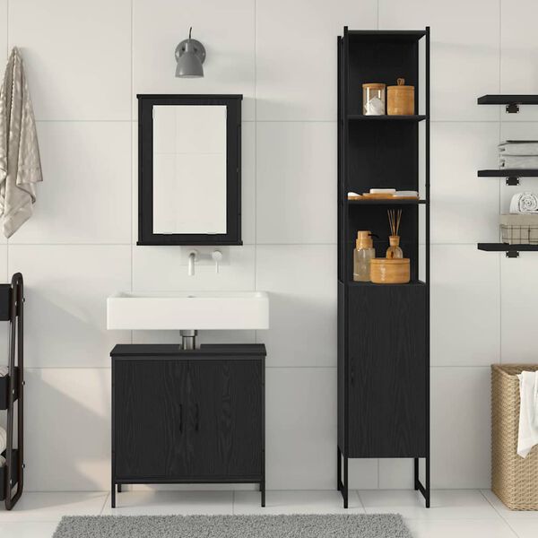 vidaXL Juego de muebles de ba&ntilde;o 3 pcs Negro Madera contrachapada