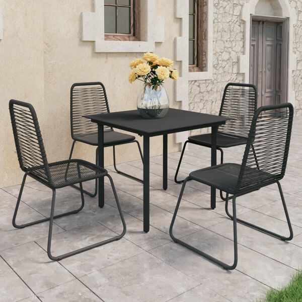 vidaXL Set de comedor de jard&iacute;n de 5 piezas PVC rat&aacute;n negro