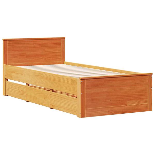 vidaXL Cama sin colch&oacute;n y cabecero madera maciza pino marr&oacute;n 90x190 cm