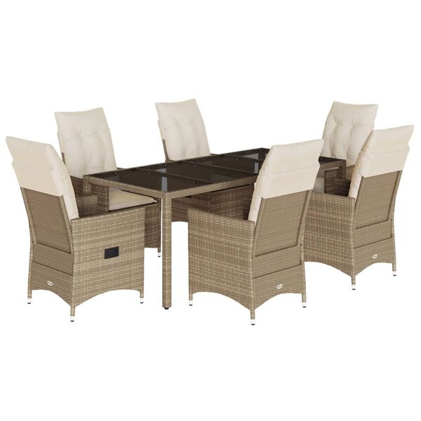 vidaXL Set comedor de jard&iacute;n 7 pzas con cojines rat&aacute;n sint&eacute;tico beige