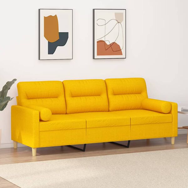 vidaXL Sof&aacute; 3 plazas con almohadas y cojines tela amarillo claro 180cm