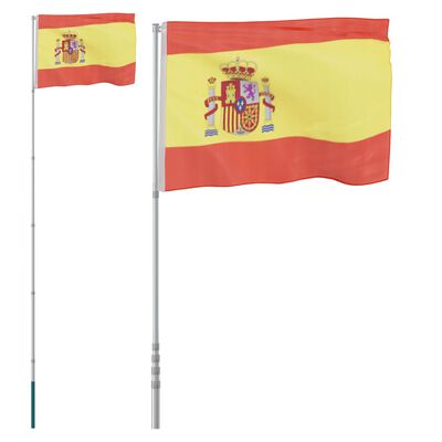 vidaXL Mástil y bandera de España aluminio 5,55 m