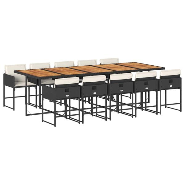 vidaXL Set de comedor jard&iacute;n 11 pzas con cojines rat&aacute;n sint&eacute;tico negro