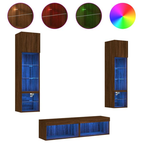 vidaXL Muebles TV pared con LED 6 pzas madera ingeniería marrón roble