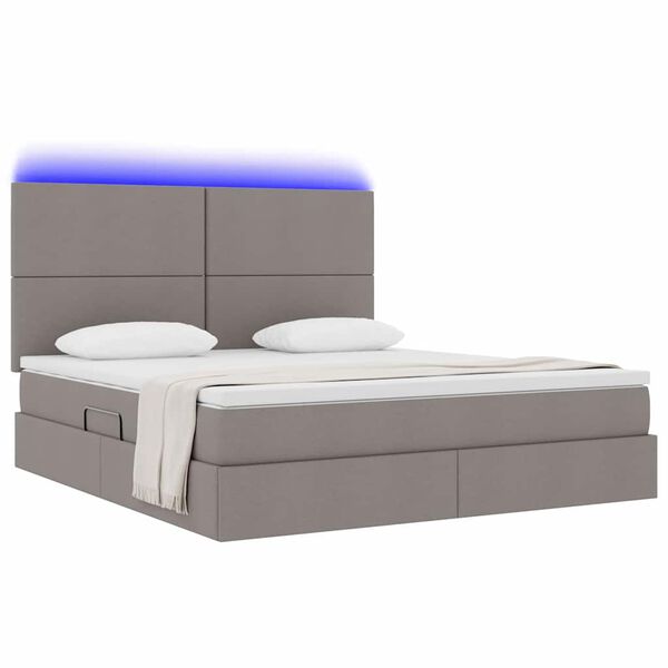 vidaXL Cama con almacenamiento y LED Taup&eacute; 180 x 200 cm Poli&eacute;ster