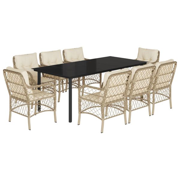 vidaXL Set comedor de jard&iacute;n 9 pzas con cojines rat&aacute;n sint&eacute;tico beige