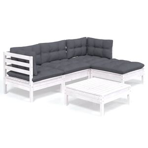vidaXL Muebles de jard&iacute;n 5 pzas con cojines blanco madera de pino