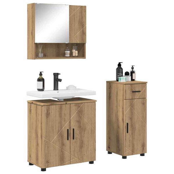 vidaXL Juego de muebles de ba&ntilde;o con caj&oacute;n 3 pcs Roble artesanal