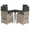 vidaXL Set comedor de jard&iacute;n 5 pzas cojines rat&aacute;n sint&eacute;tico gris claro