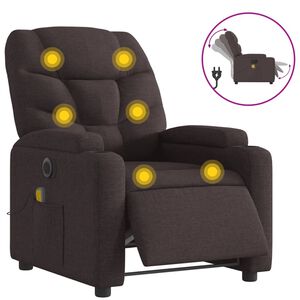 vidaXL Sill&oacute;n reclinable de masaje el&eacute;ctrico tela marr&oacute;n oscuro