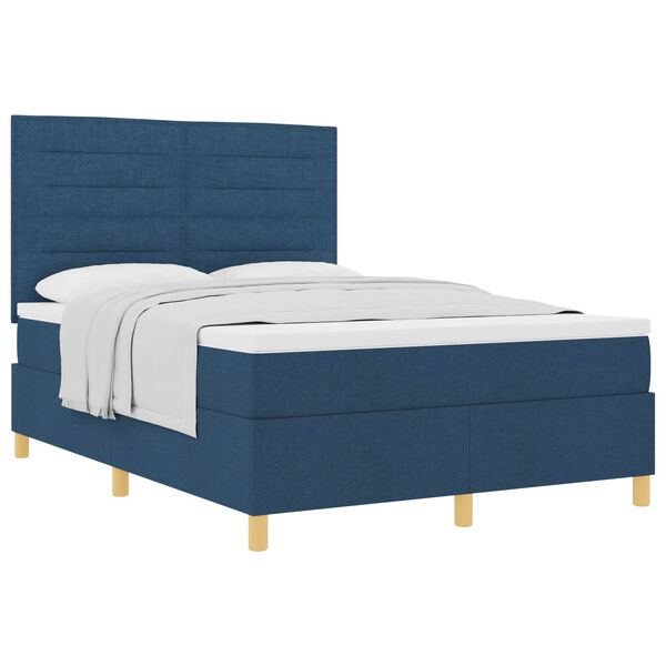 vidaXL Cama tipo Box Spring con colch&oacute;n Azul 140 x 190 cm tela