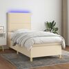 vidaXL Cama box spring colch&oacute;n y luces LED tela color crema 90x190 cm