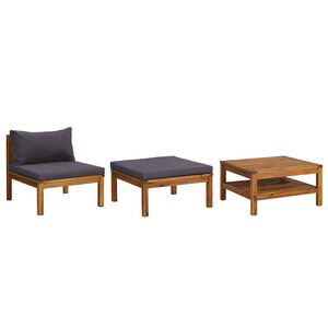 vidaXL Muebles de jardín 3 pzas con cojines madera acacia gris oscuro
