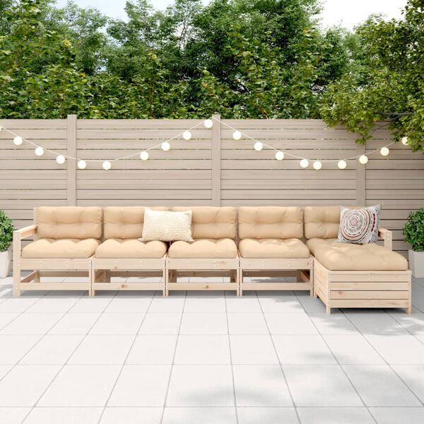 vidaXL Juego de sof&aacute;s de jard&iacute;n 6 piezas madera maciza de pino
