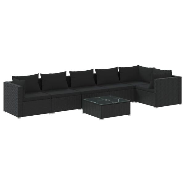 vidaXL Set de muebles de jardín 7 pzas y cojines ratán sintético negro