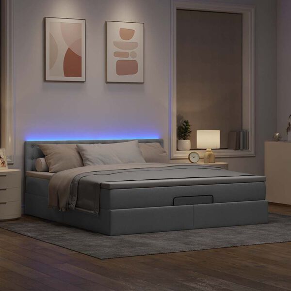 vidaXL Cama otomana con colch&oacute;n gris claro 160x200 cm tela