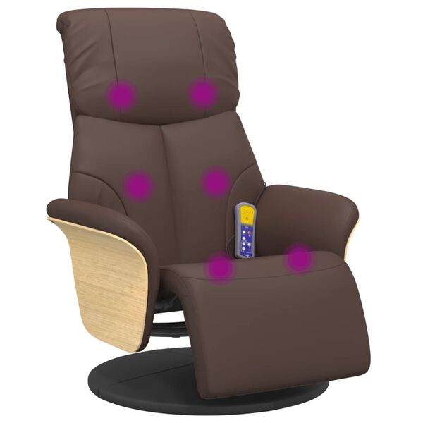 vidaXL Sill&oacute;n reclinable masaje con reposapi&eacute;s cuero sint&eacute;tico marr&oacute;n