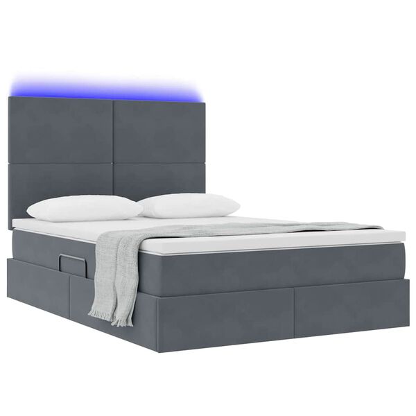 vidaXL Cama con almacenamiento y LED con LED Gris oscuro 140 x 190 cm