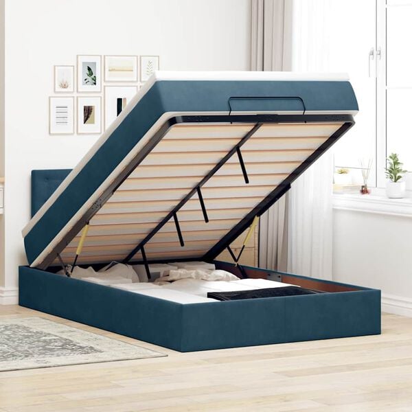 vidaXL Estructura de cama otomana colch&oacute;n terciopelo azul oscuro
