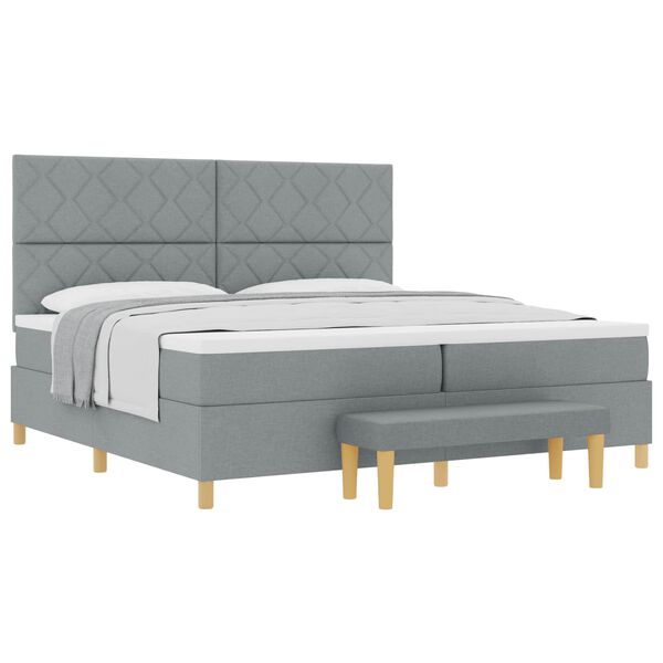 vidaXL Cama tipo Box Spring con colch&oacute;n Gris claro 200 x 200 cm tela