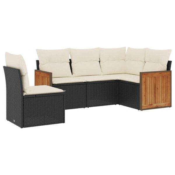 vidaXL Set de muebles de jard&iacute;n 5 pzas y cojines rat&aacute;n sint&eacute;tico negro