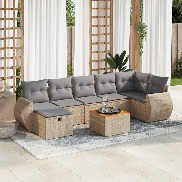 vidaXL Set de sof&aacute;s de jard&iacute;n y cojines 8 piezas rat&aacute;n sint&eacute;tico beige