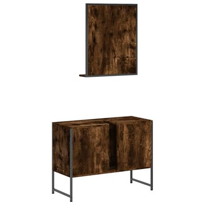 vidaXL Set de muebles de baño 2 pzas madera ingeniería roble ahumado