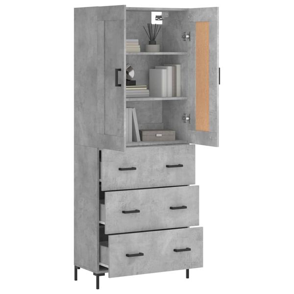 vidaXL Aparador alto madera contrachapada gris hormig&oacute;n 69,5x34x180 cm