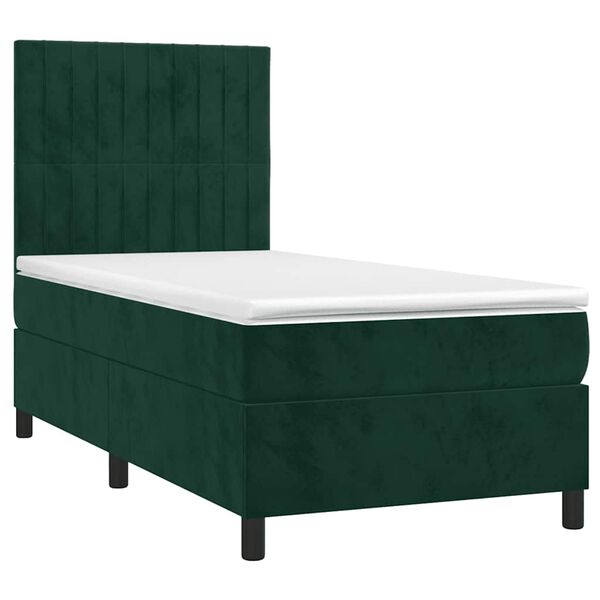 vidaXL Cama box spring colch&oacute;n y LED terciopelo verde oscuro 90x200 cm