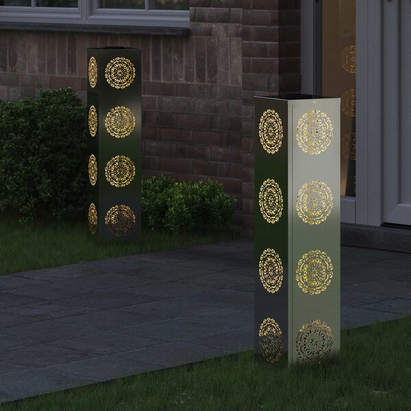 vidaXL Luz de camino LED solar 2 pcs Plateado Acero galvanizado