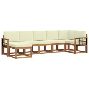 vidaXL Conjunto de sof&aacute;s de exterior con coj&iacute;n 7 pcs Natural y Crema