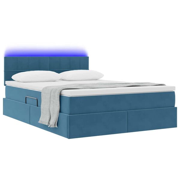vidaXL Cama con almacenamiento y LED con LED Azul Oscuro 140 x 200 cm