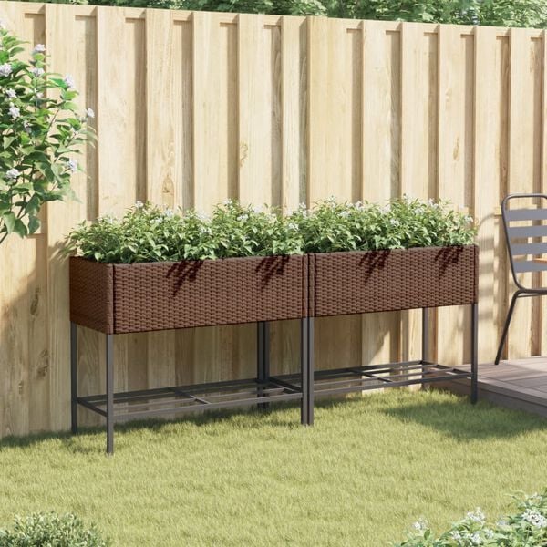 vidaXL Jardineras con estante 2 uds rat&aacute;n sint&eacute;tico marr&oacute;n 90x40x75 cm