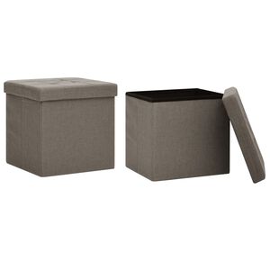 vidaXL Taburete de almacenaje plegable 2 uds lino sint&eacute;tico gris taupe