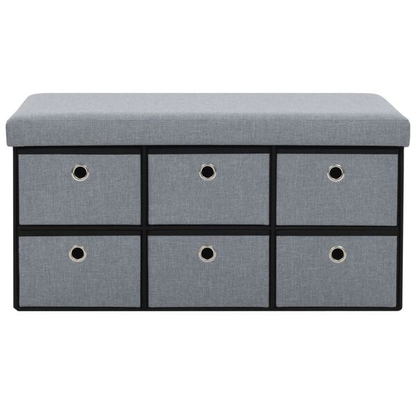 vidaXL Banco almacenaje plegable lino sint&eacute;tico 76x38x38 cm gris claro