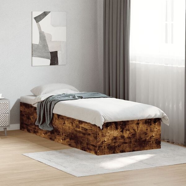 vidaXL Estructura cama sin colch&oacute;n madera roble ahumado 75x190 cm