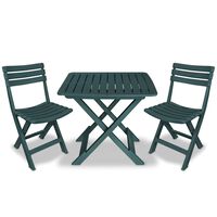 vidaXL Mesa y sillas bistró de jardín plegables 3 pzas plástico verde