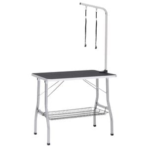 vidaXL Mesa de aseo ajustable para perros con 2 lazos y cesta