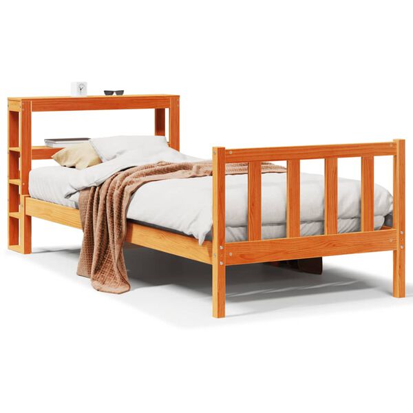 vidaXL Estructura cama con cabecero madera pino marr&oacute;n cera 90x200 cm