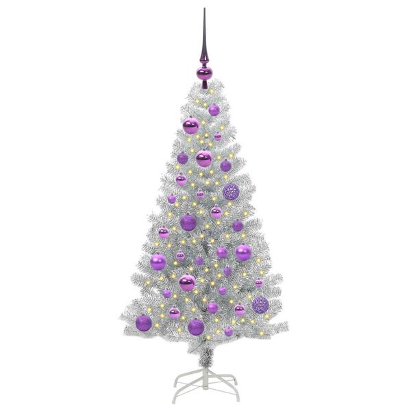 vidaXL &Aacute;rbol de Navidad con 150 LED con soporte Plateado 120 cm PET
