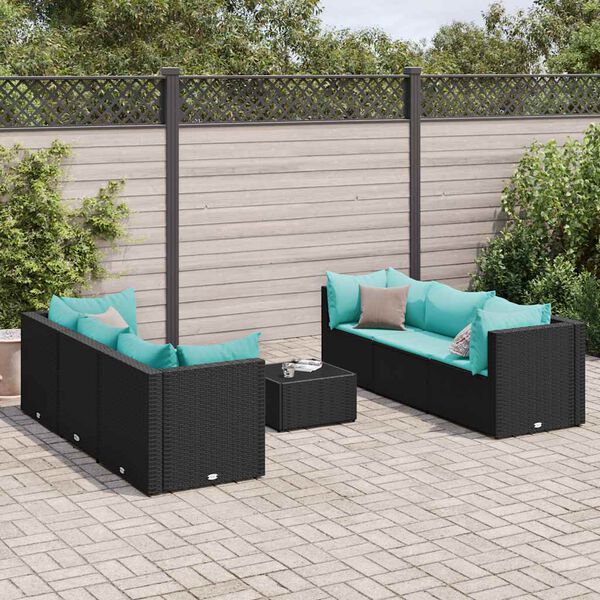 vidaXL Set de muebles de jard&iacute;n y cojines 7 pzas rat&aacute;n sint&eacute;tico negro
