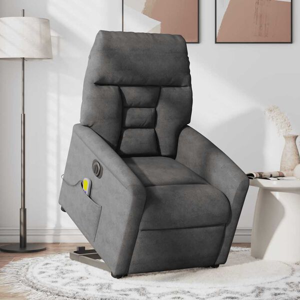 vidaXL Sill&oacute;n masaje el&eacute;ctrico reclinable elevable tela gris oscuro