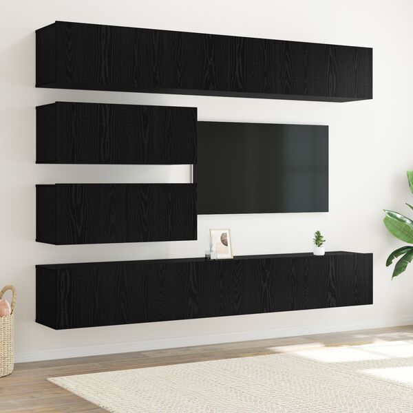 vidaXL Conjunto de mueble de TV 4 pcs Roble Negro Madera de Ingenier&iacute;a
