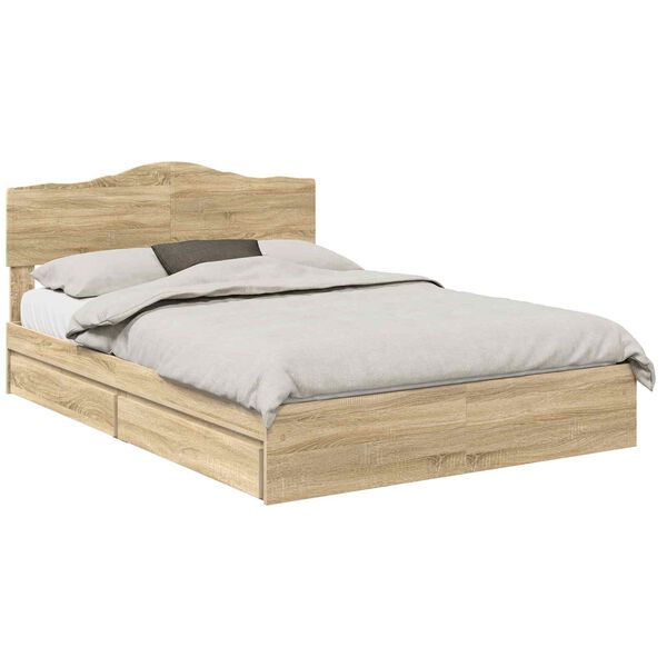 vidaXL Cama con almacenamiento con cabecera Roble Sonoma 150 x 200 cm
