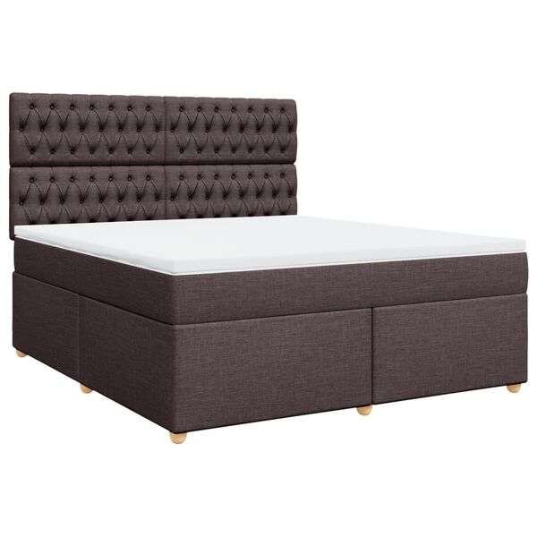 vidaXL Cama box spring con colch&oacute;n tela marr&oacute;n oscuro 180x200 cm