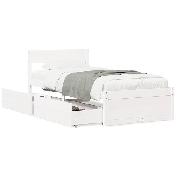 vidaXL Estructura de cama sin colch&oacute;n madera maciza blanca 90x190 cm